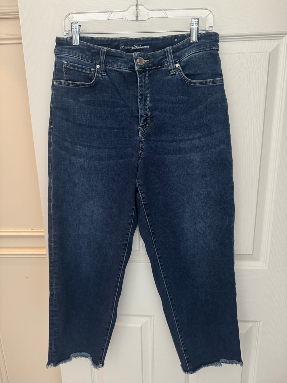 Tommy Bahama Dark Blue Cropped Raw-Hem Jeans